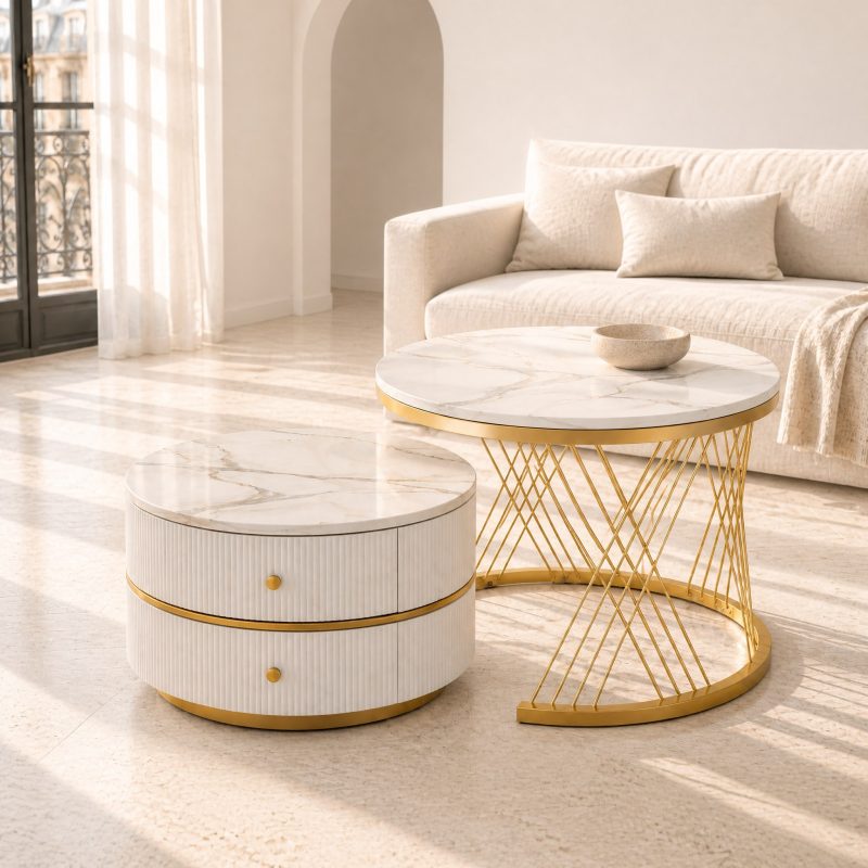 Table basse gigogne blanche Calacatta