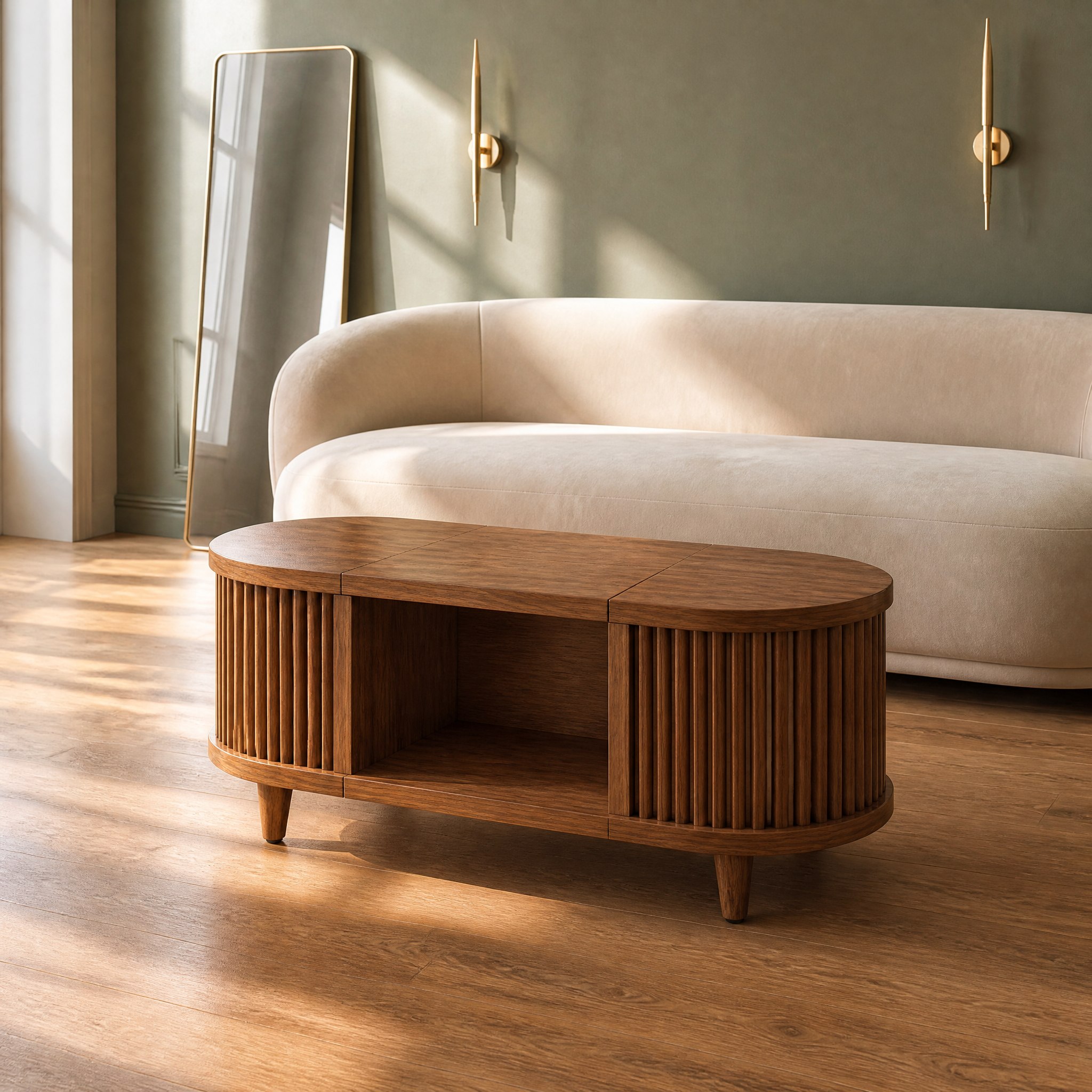 Couvercle relevé sur le compartiment intérieur en noyer